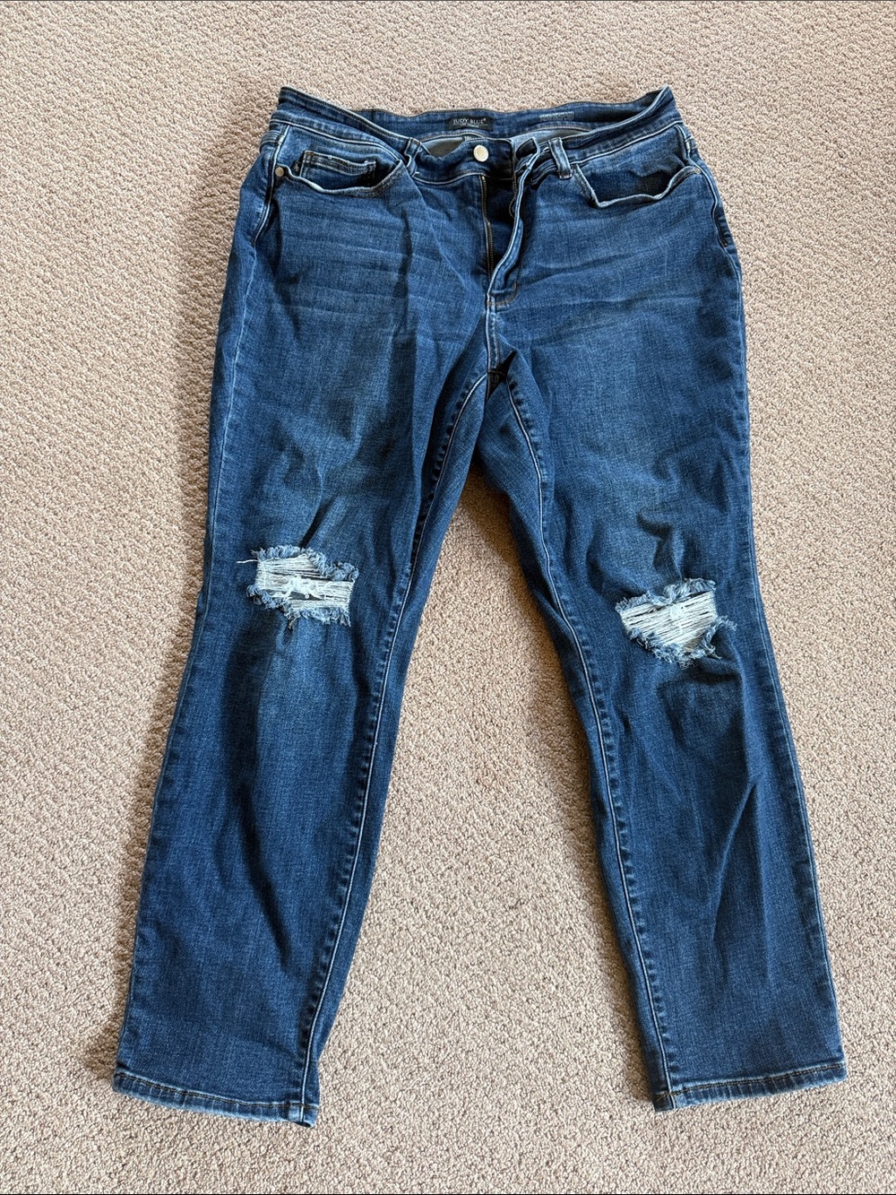 Judy Blue Dark Blue Distressed Boyfriend Jeans